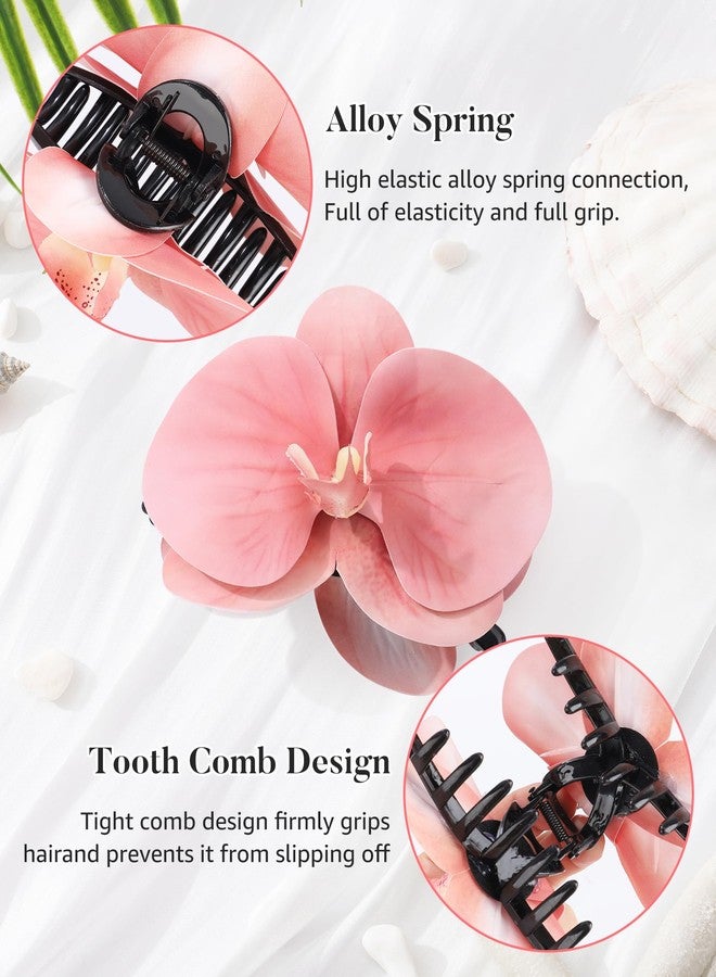 WELROG Orchid Flower Hair Claw Clips 3 Pack - Medium 11cm Spring Hair Claws for Women, Hawaiian Beach Hair Clips for Beach Party Wedding - Image 4